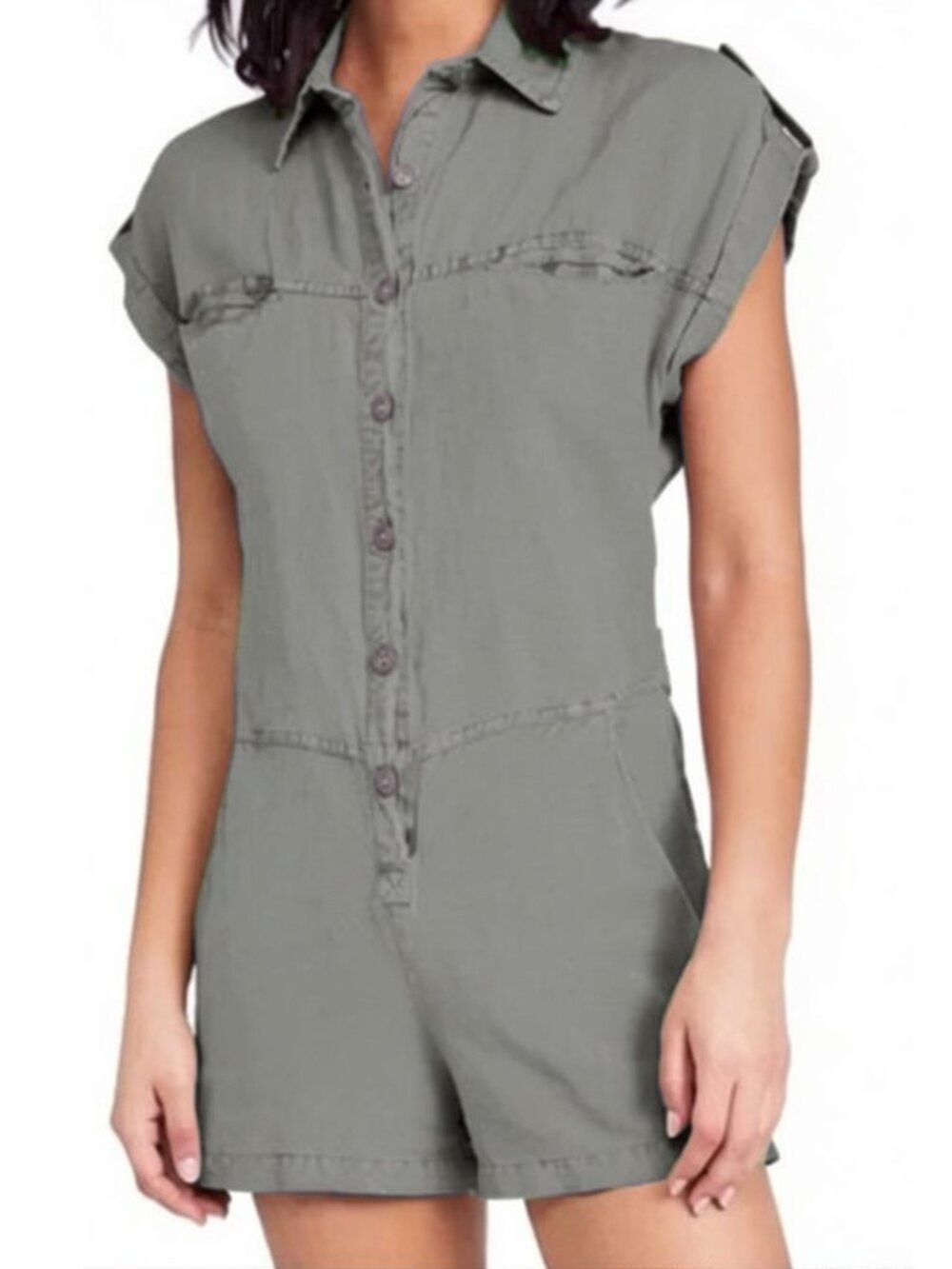 YFB Young Fabulous & Broke Romper Military Olive Green Linen & Rayon Size L